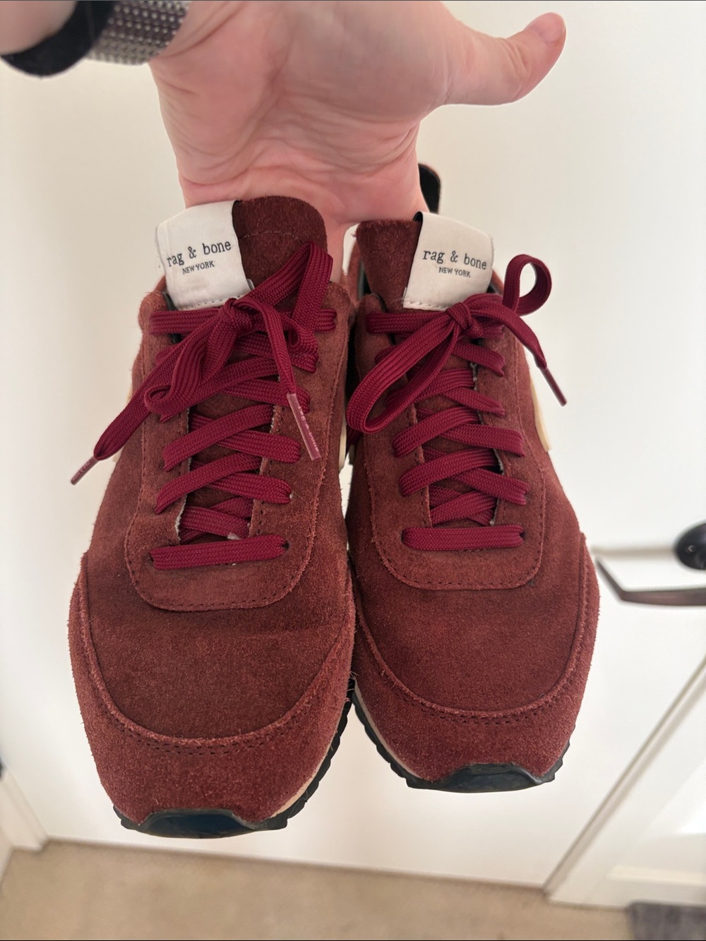 rag & bone Burgundy Suede Runner Sneakers with Cream Accent - Picture 3 of 13